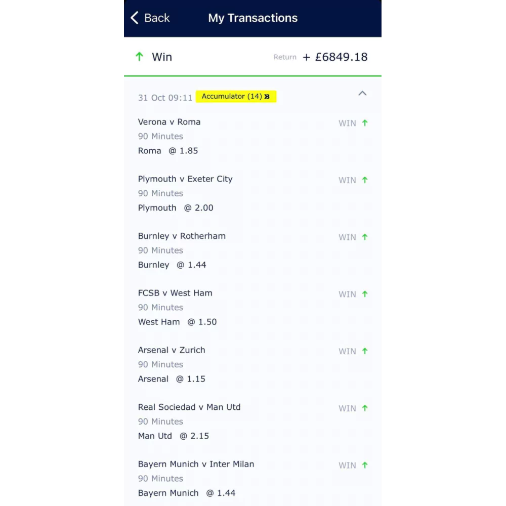 William Hill bet slip showing a £6,849.18 win from a £5 stake