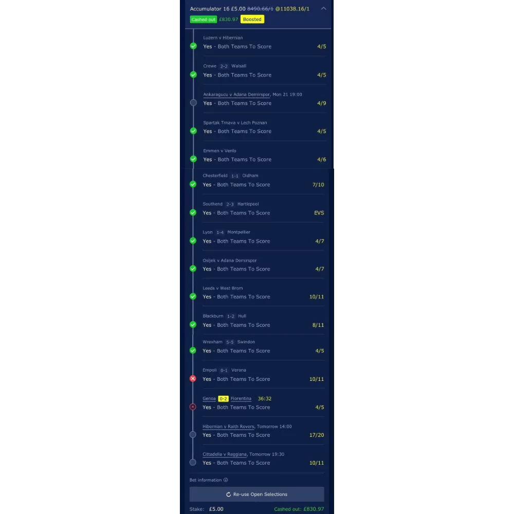 William Hill bet slip showing a £830.97 win from a £5 stake